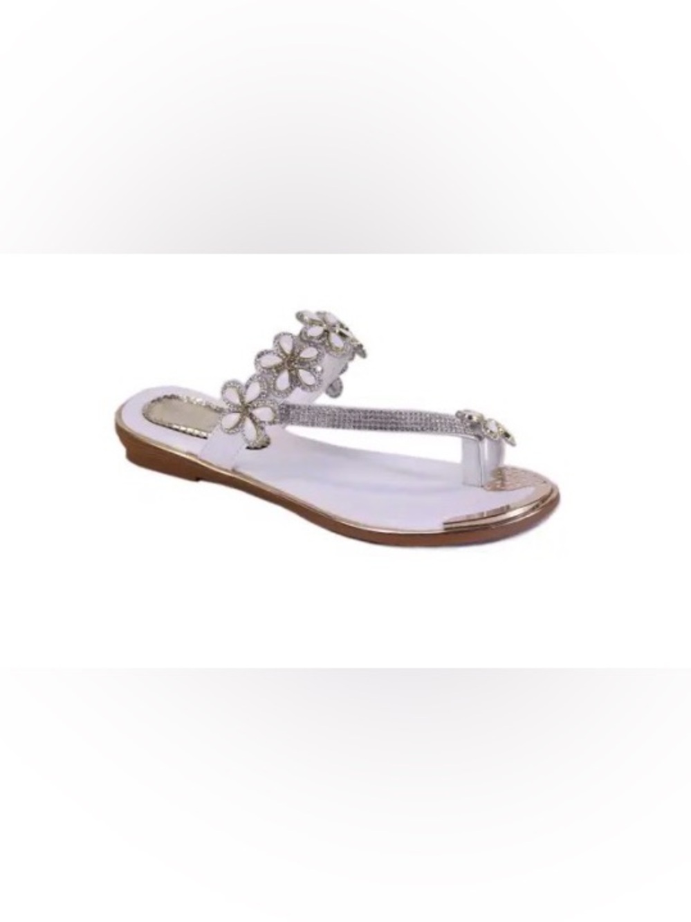 Atalina Embellished White Floral T-Strap Women's Sandals